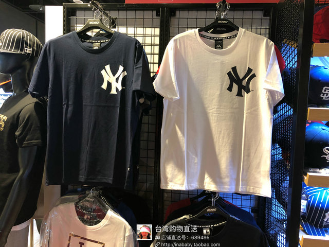 台湾代购顺丰直邮 MLB洋基队NY男士纯棉短袖T恤圆领球员上衣-图2