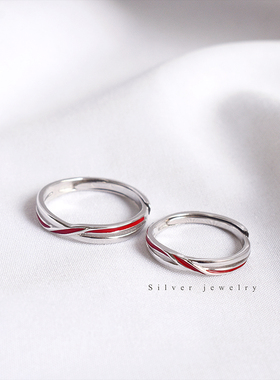 小众设计原创红线纯银情侣对戒