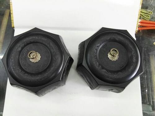 精品蟋蟀盆 南盆大师袁中华制 八角盆 天落盖 一对 蛐蛐罐澄泥 - 图0