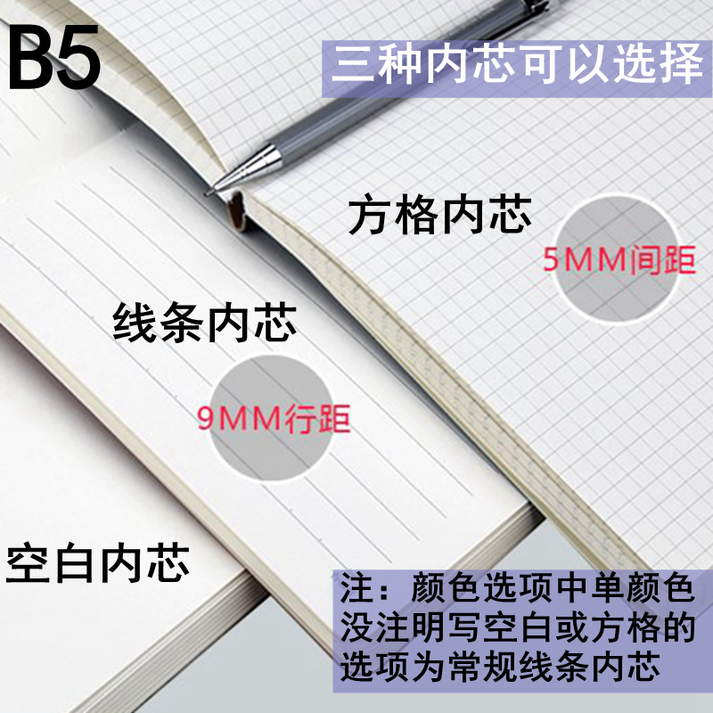 front前通笔记本b5空白本方格本网格本加厚大号文具商务记事本办公软皮蓝黑色日记手账本子格子本小清新线装 - 图1