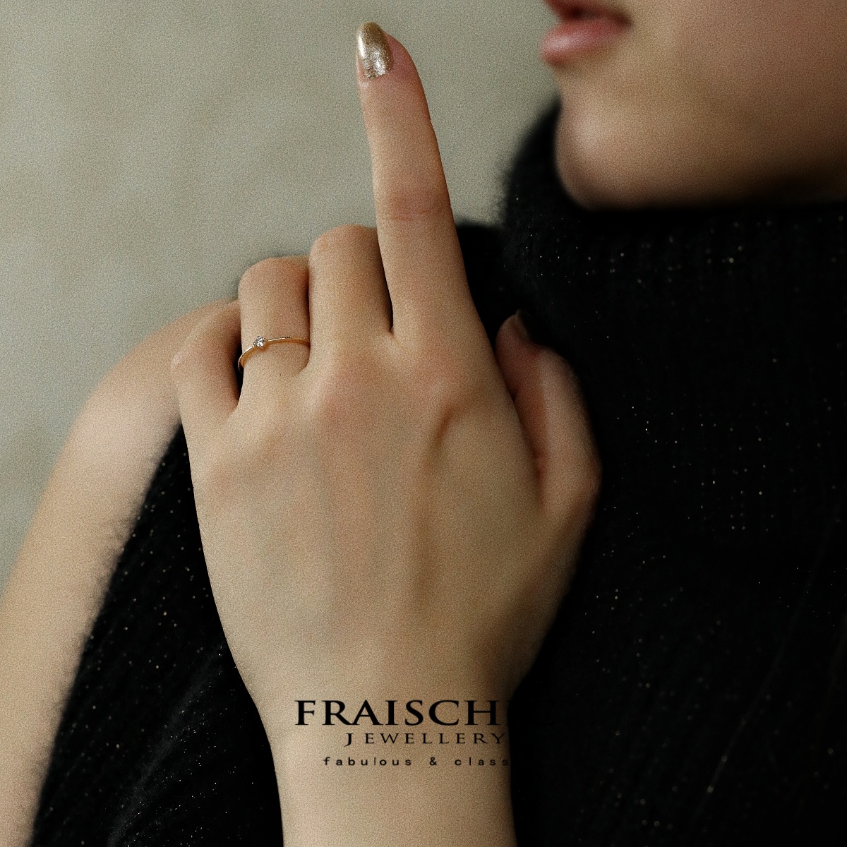 Fraischic「月满星稀」单钻18K黄金镶嵌7分天然钻石戒指环女 - 图2