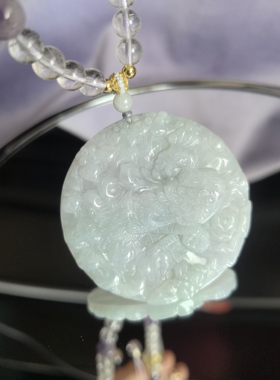 糯叽叽浴火重生的翡翠镯芯凤凰圆牌水晶毛衣链凤凰吊坠毛衣链