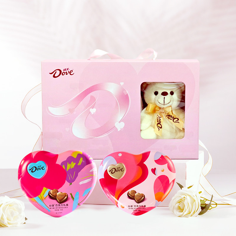 德芙两心一熊巧克力礼盒小熊七夕礼物送女友心语生日官方旗舰店