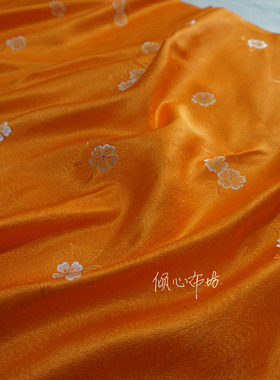 桔色桃花潭水素面旗袍汉服织锦缎