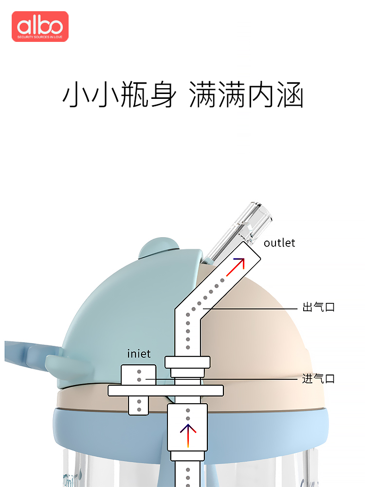 爱乐宝婴儿学饮杯大宝宝喝水杯子奶瓶防漏防呛带重力球儿童吸管杯