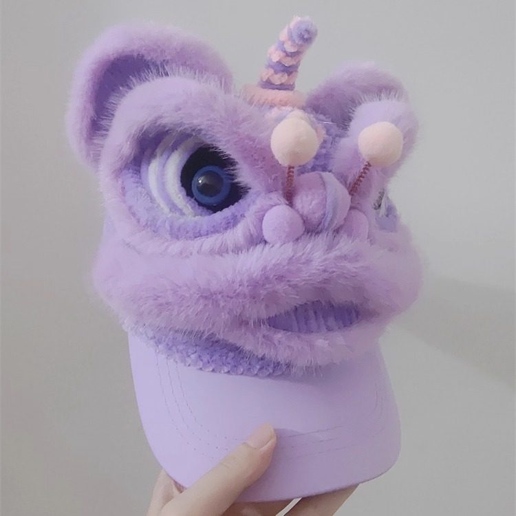 紫色醒狮帽子佛山非遗龙狮文化棒球帽扭扭棒国潮防晒鸭舌帽儿童,淘宝优惠券,粉丝福利购,淘宝优惠卷