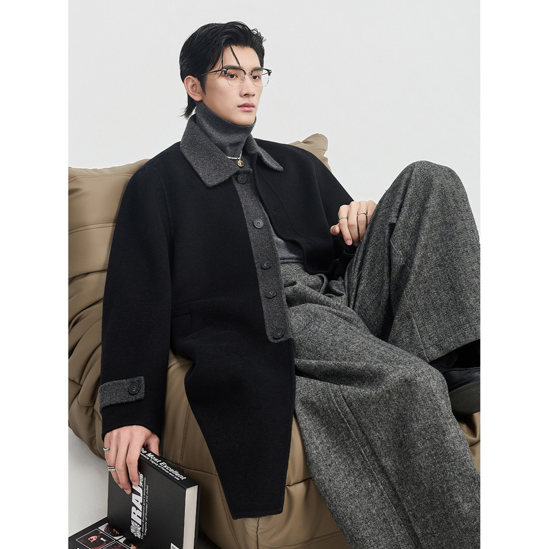 全羊毛/鹅绒内胆 伯爵卓尔100%双面毛呢大衣男中长款冬季通勤外套,淘宝优惠券,粉丝福利购,淘宝优惠卷
