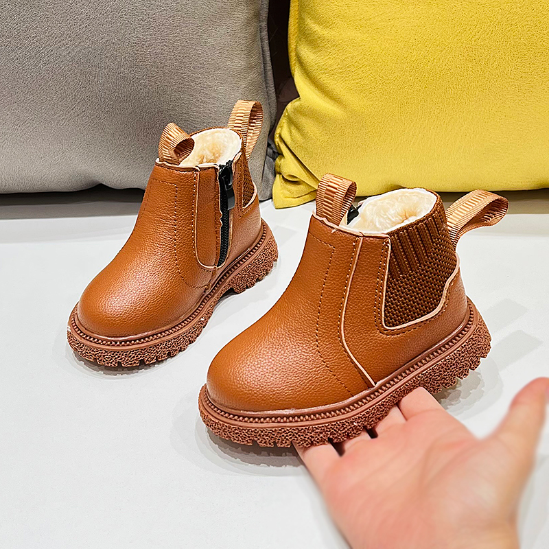 男童马丁靴2023年新款儿童棉鞋加绒加厚宝宝学步鞋冬季女童雪地靴