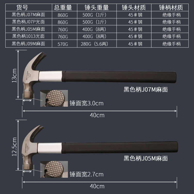 澳新羊角锤木工锤子黑色柄麻面圆头起钉锤绝缘柄工地木匠钢锤_虎窝淘