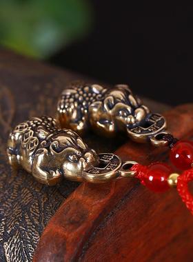 纯铜咬钱貔貅吊坠公母神兽招财