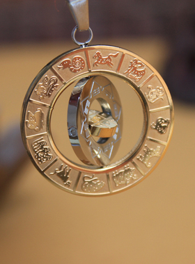 钛钢文殊菩萨九宫八卦挂件十二生肖八吉祥咒轮吊坠护身可转动饰品