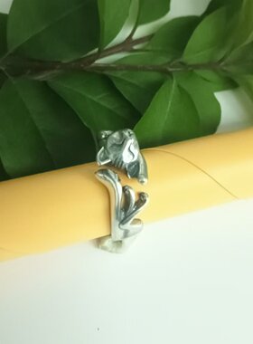 足银戒指懒猫开口可调百搭日韩