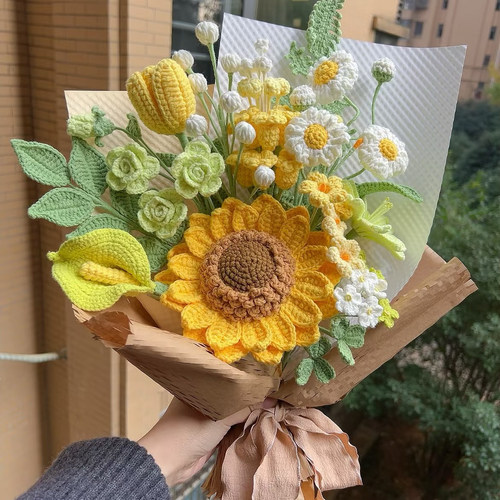 手工编织diy材料包毛线钩针向日葵花束成品毕业季礼物送女友闺蜜 - 图0
