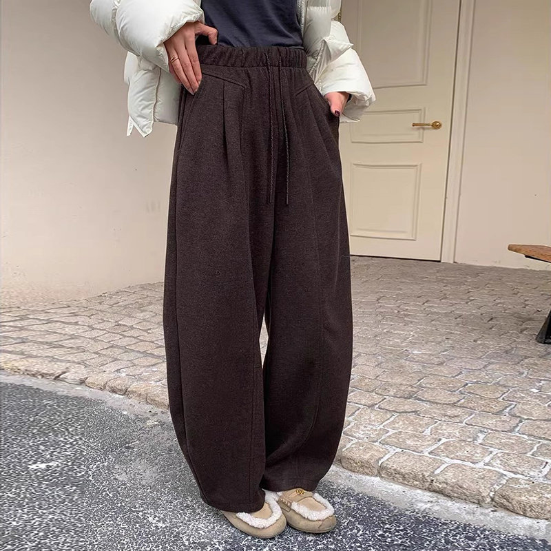 冬季纯色高腰显瘦垂感休闲裤卫裤女韩系新款加绒加厚阔腿裤弯刀裤,淘宝优惠券,粉丝福利购,淘宝优惠卷