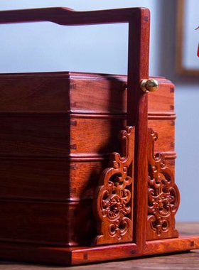 红木缅甸花梨便携中式风收纳盒