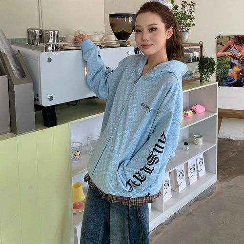 A11SALVE美式复古哥特字母满印重工外套美式百搭连帽卫衣街头男女 - 图0