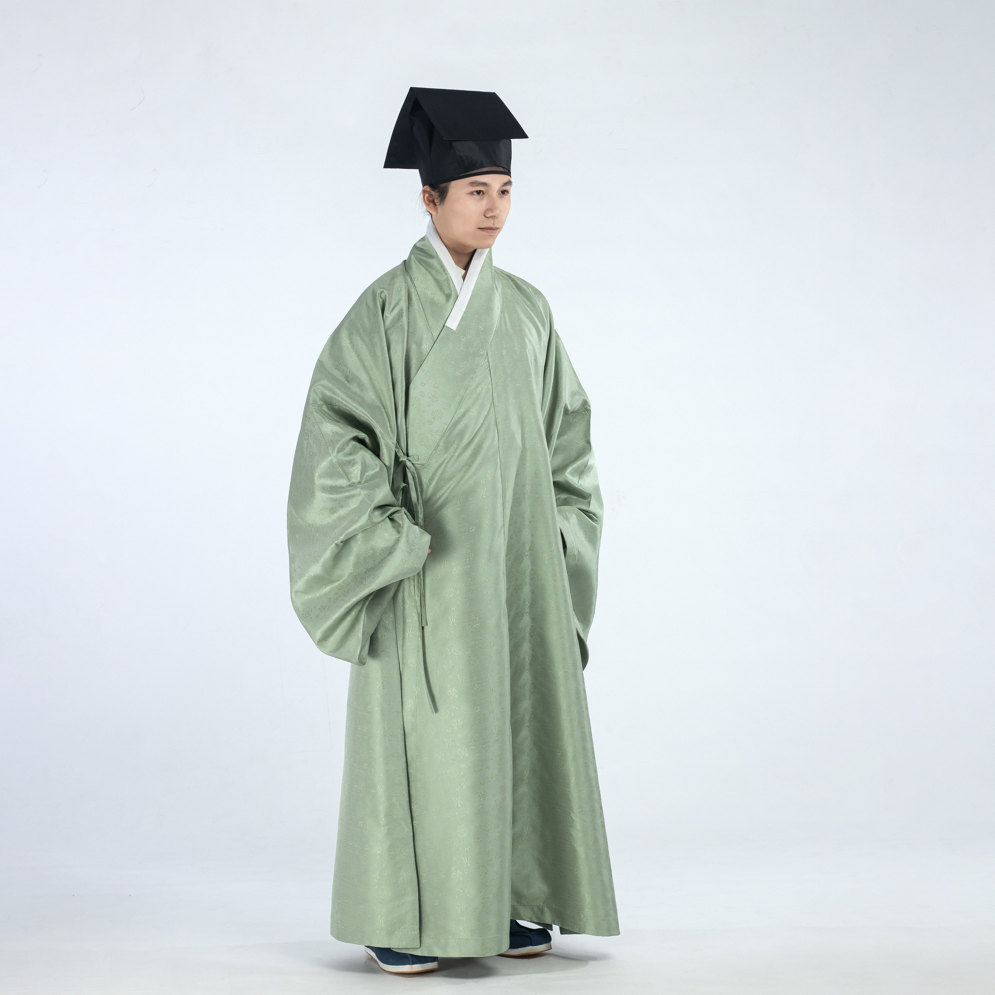 淮边筱竹 暗纹缎直裰 长款琵琶袖明制汉服长衫男装春秋日常现货,淘宝优惠券,粉丝福利购,淘宝优惠卷