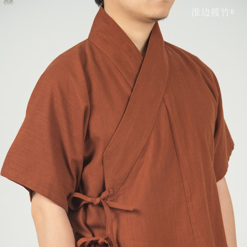 淮边筱竹 明制交领汉服半臂 棉麻家居夏装短打汉元素明制夏季男款 - 图1