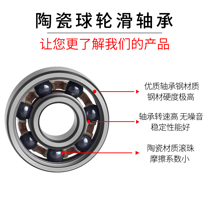 旱 溜冰鞋608黑陶瓷球专业轮滑轴承进口品质高速高端不止滑板轴承 - 图1