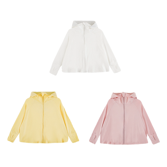 幼悠女童纯色连帽防晒服春夏季洋气可爱轻薄透气加高领口休闲外套