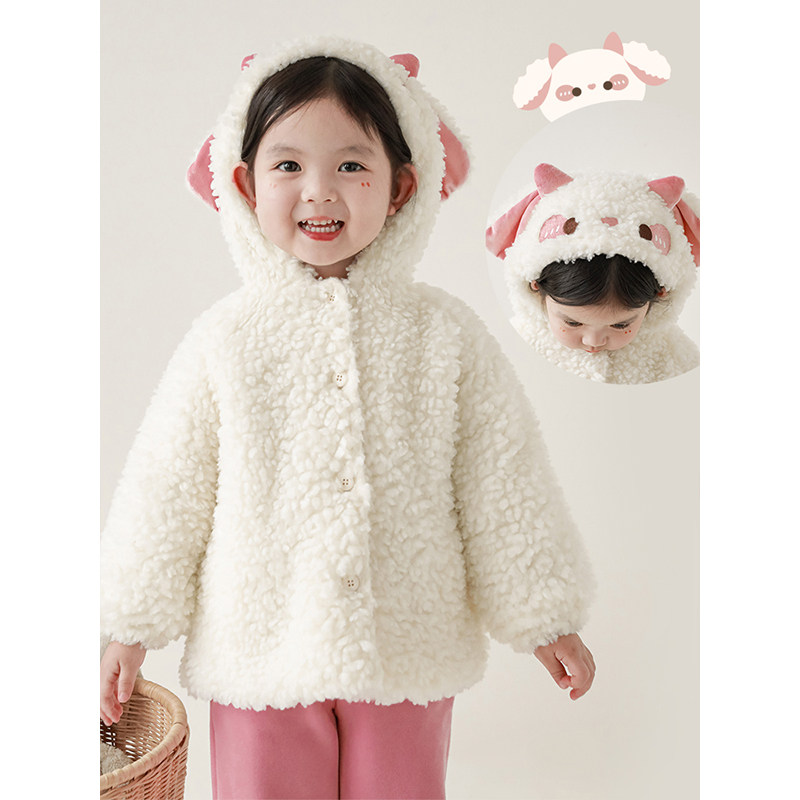 幼悠女童毛绒小羊系列加绒套装插肩连帽外套可调节背带裤多件套潮,淘宝优惠券,粉丝福利购,淘宝优惠卷