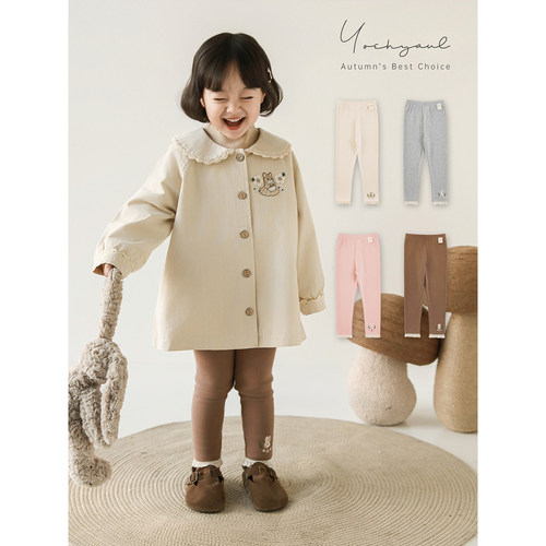 幼悠女童森系花边显瘦打底裤冬季萌趣可爱柔软亲肤弹力坑条休闲裤 - 图0