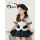 Youyou Girls College Style Series 2025 Summer Children's Navy Lapel Shirt POLO Loose Straight Leg Eight-Point Pants trendy