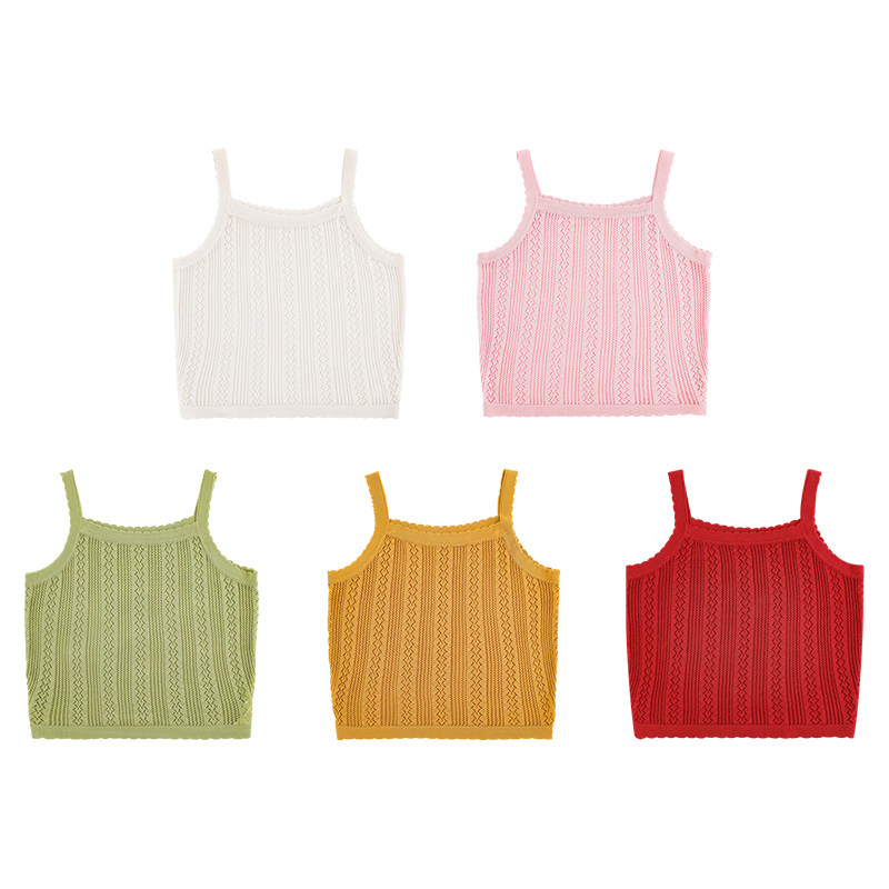 幼悠 女童镂空提花针织吊带2025夏季甜美可爱弹柔透气百搭休闲T恤,淘宝优惠券,粉丝福利购,淘宝优惠卷