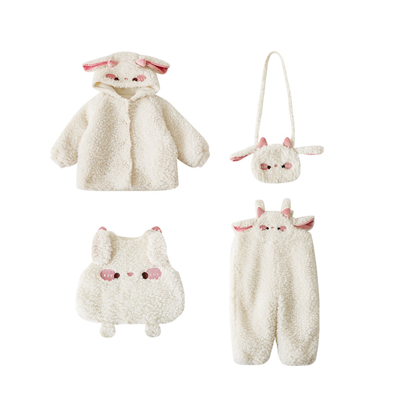 幼悠女童毛绒小羊系列加绒套装插肩连帽外套可调节背带裤多件套潮,淘宝优惠券,粉丝福利购,淘宝优惠卷