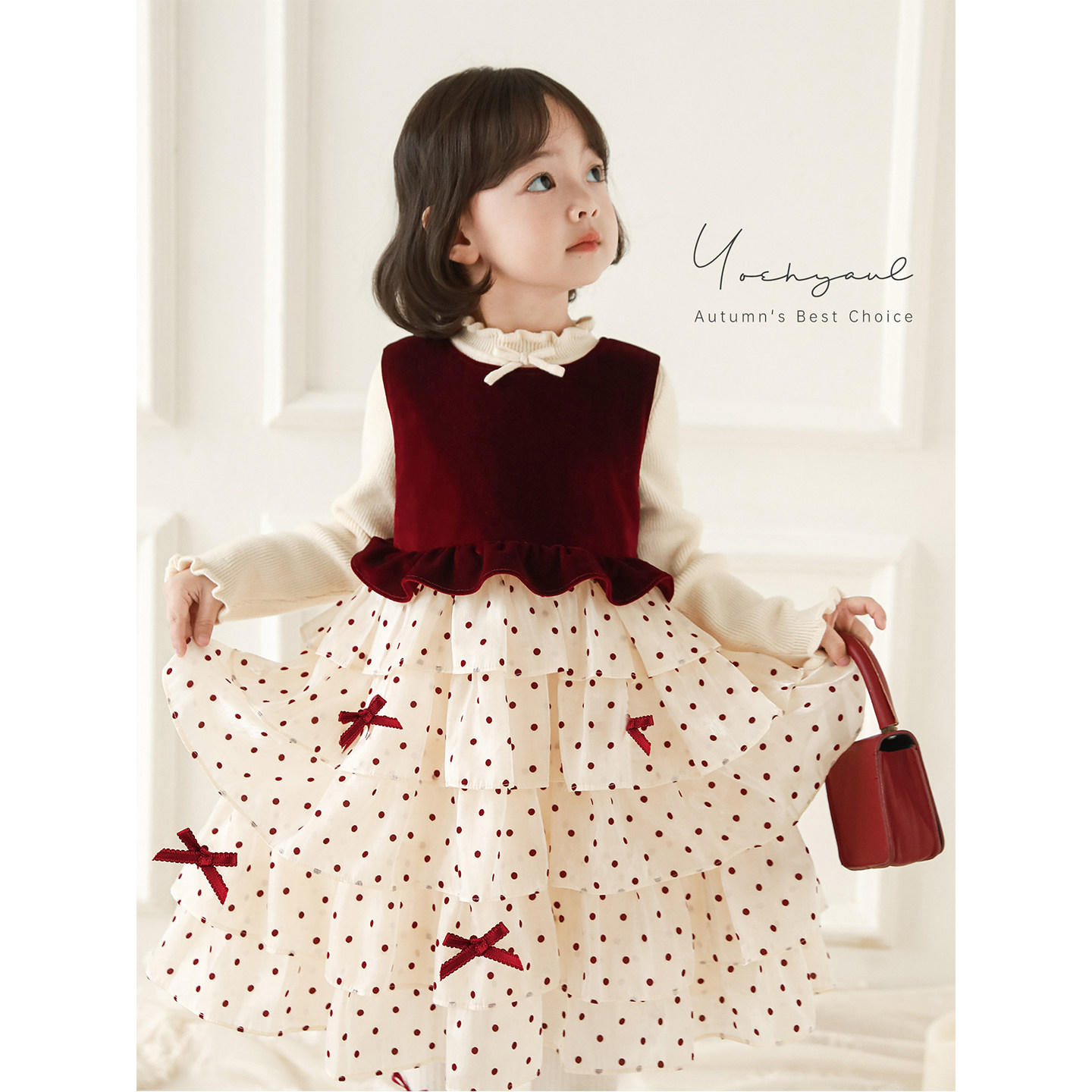 幼悠女童2025冬季新款复古保暖波点蛋糕裙内里夹棉儿童公主裙年服,淘宝优惠券,粉丝福利购,淘宝优惠卷