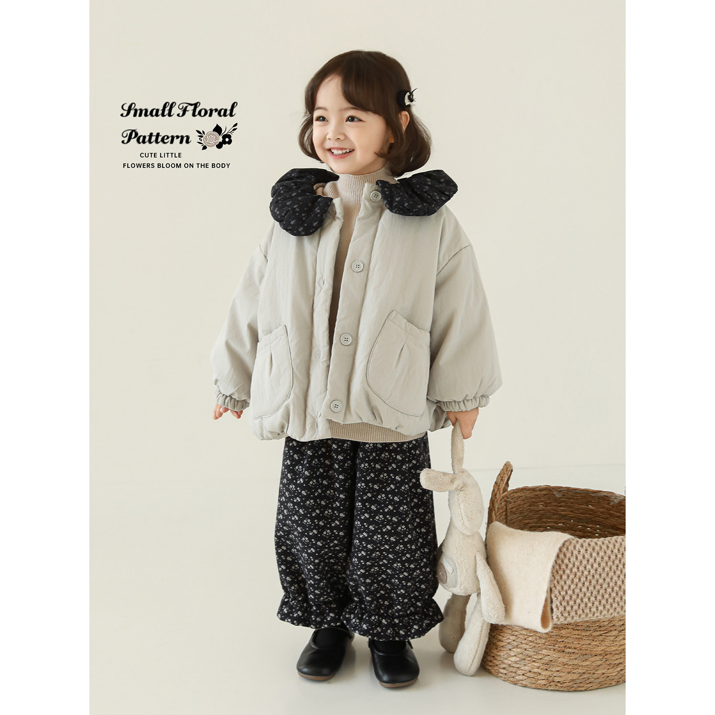 幼悠女童2025冬季新款碎花翻领棉服韩系加厚保暖儿童外套女孩冬装,淘宝优惠券,粉丝福利购,淘宝优惠卷