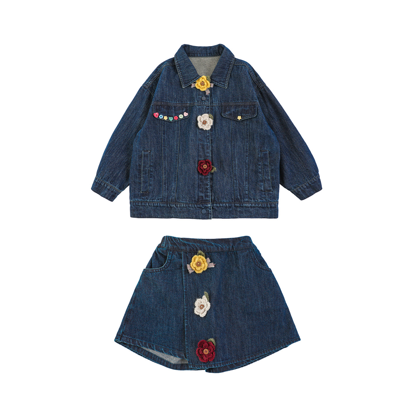 幼悠女童摩登复古风牛仔套装2025秋季甜美俏皮牛仔外套假两件裙裤,淘宝优惠券,粉丝福利购,淘宝优惠卷