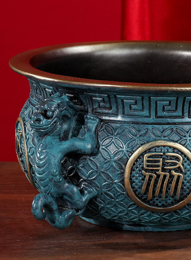 2025年新款生肖聚宝盆黄铜摆件客厅玄关工艺品财铜缸铜制存钱罐