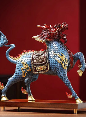 麒麟献瑞铜摆件家居客厅玄关乔迁