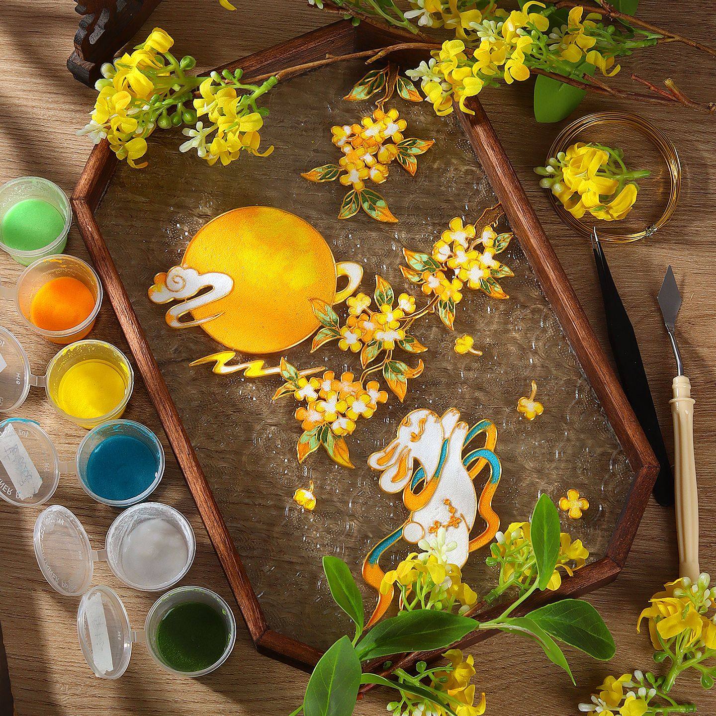 免掐丝 茶盘掐丝珐琅非遗景泰蓝胡桃木玻璃托盘好运锦鲤手工礼物,淘宝优惠券,粉丝福利购,淘宝优惠卷