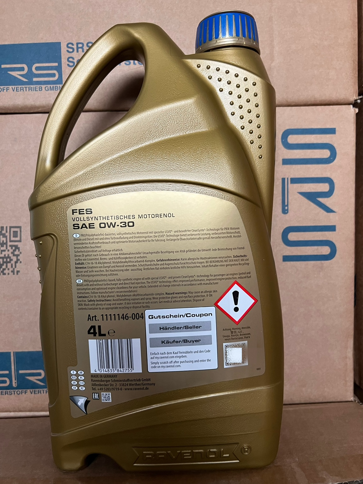 德国进口RAVENOL 拉锋FES全合成机油0W-30 汽车发动机润滑油 4L - 图0