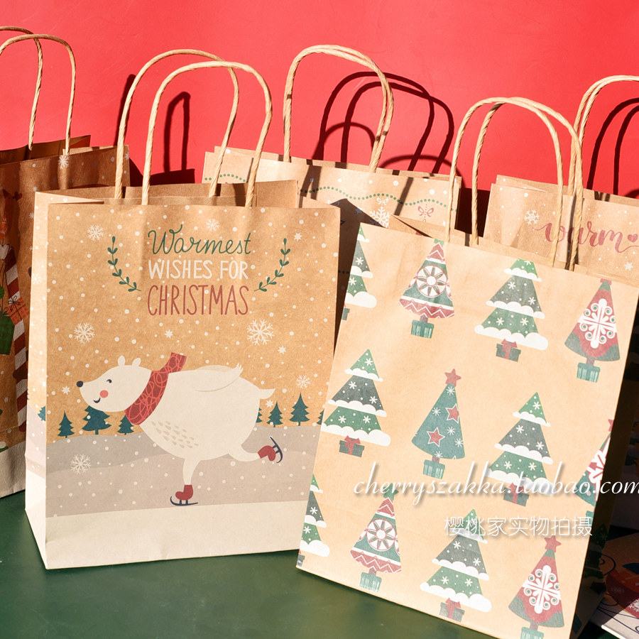 美式圣诞节卡通牛皮纸包装袋礼品袋手套围巾礼物毛衣手拎袋纸袋,淘宝优惠券,粉丝福利购,淘宝优惠卷