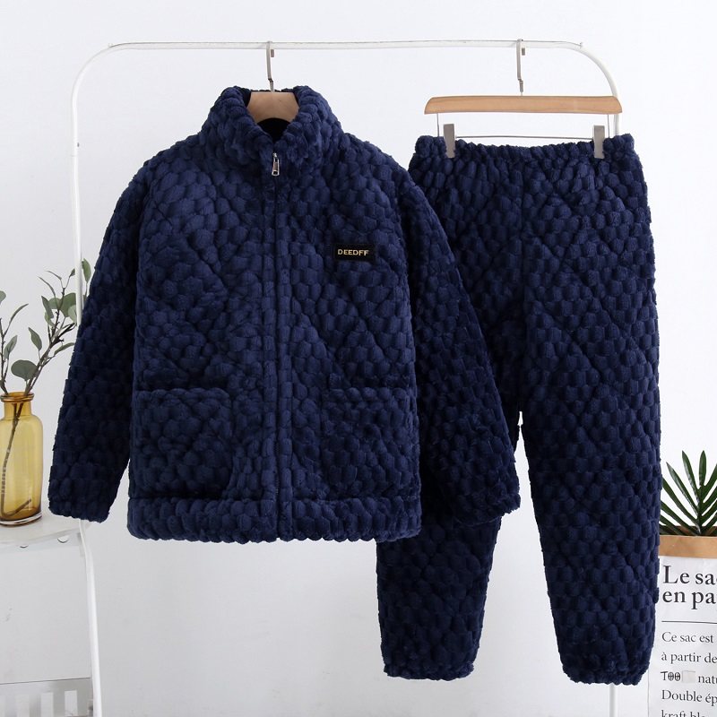 冬季男士三层加厚珊瑚绒夹棉睡衣加绒中老年棉袄法兰绒家居服套装,淘宝优惠券,粉丝福利购,淘宝优惠卷