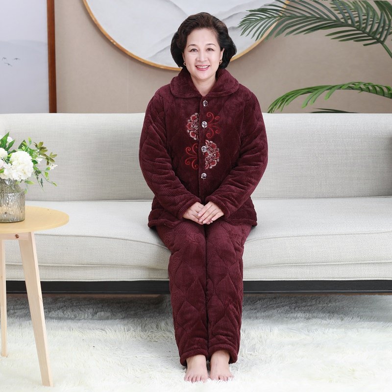 冬季中老年睡衣女珊瑚绒三层夹棉加厚加绒奶奶套装老人保暖家居服,淘宝优惠券,粉丝福利购,淘宝优惠卷