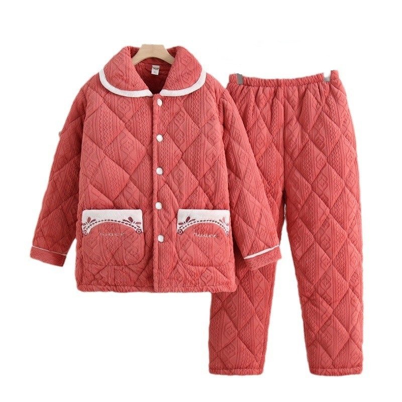 秋冬季中年女夹棉睡衣女士加绒家居服妈妈三层加厚保暖睡衣套装,淘宝优惠券,粉丝福利购,淘宝优惠卷