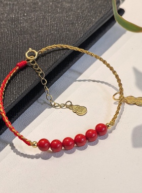 朱砂5mm福牌手编绳单圈手串原创手工绳古法925银工艺国潮文玩