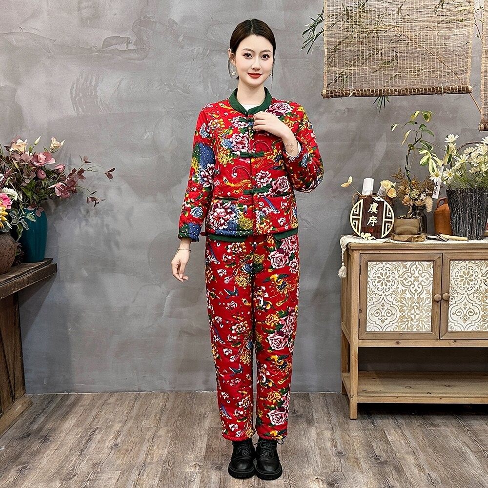 冬季网红中国风民族风东北花立领复古盘扣棉衣棉裤棉袄广场舞套装,淘宝优惠券,粉丝福利购,淘宝优惠卷