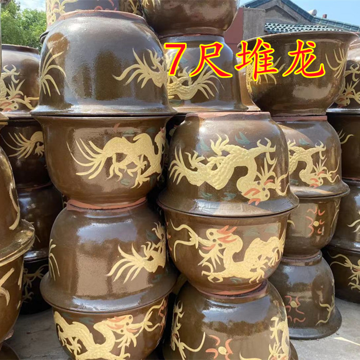 龙缸花盆粗陶均釉缸大型铁树茶树落地盆陶瓷花卉绿植盆栽种树龙缸-图1