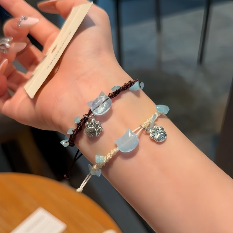 碎石猫咪手链女ins风原创小众高颜值编织手绳送闺蜜礼物情侣手饰,淘宝优惠券,粉丝福利购,淘宝优惠卷