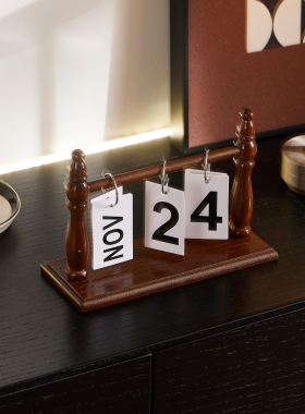 ins风复古台历桌面摆件木质翻页日历家居装饰品万年历拍摄道具