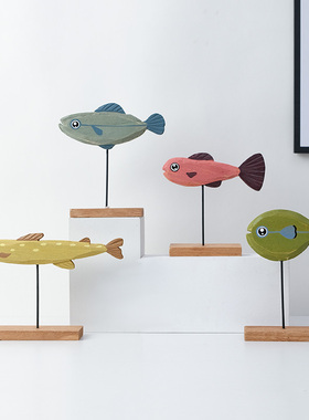 北欧创意木质小鱼摆件儿童房装饰