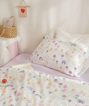 purple light purple small rabbit pure cotton double layer yarn cotton quality cartoon bed sheet with three or four pieces of cute bed