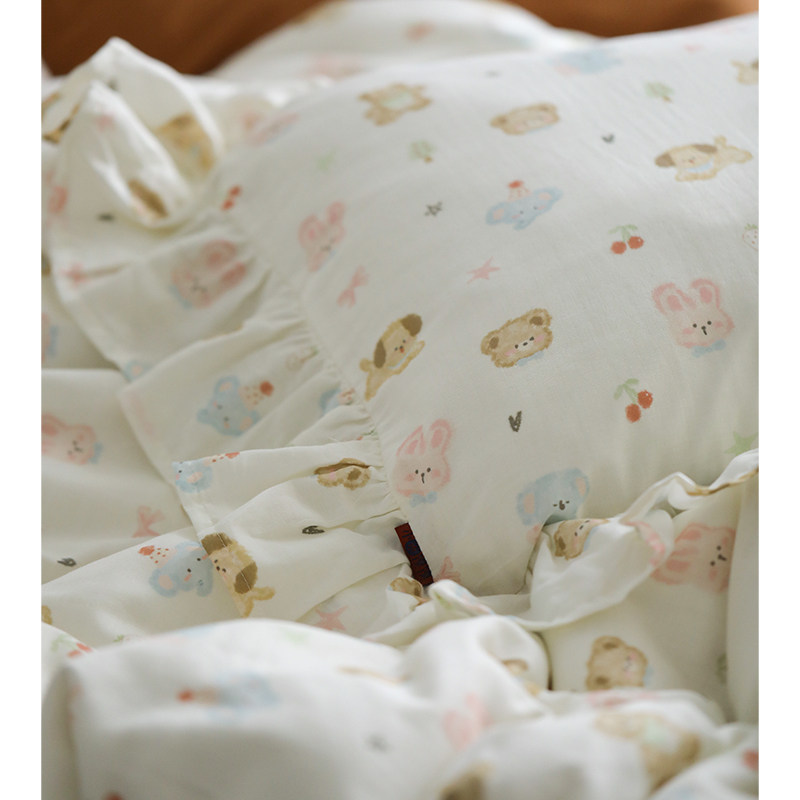 泡芙动物家族卡通可爱宿舍纯棉双层纱床单被套被罩床笠枕套1.2米,淘宝优惠券,粉丝福利购,淘宝优惠卷