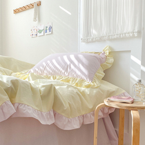 Good looking tender yellow cream Coloured water washed cotton edge soft bed sheet Three-four sets Bedroom kit