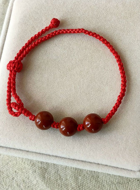 本命年红竹石红绳手绳可调节链文艺简约礼物情侣